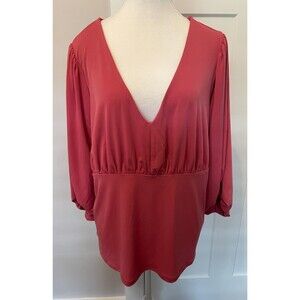 TORRID Womens TOP 3/4 Sleeve PINK Shirred V-Neck Size 1 (1X 14/16)  NWT